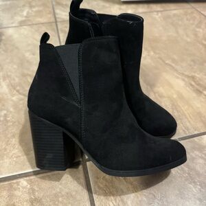 Express Black Suede Ankle Booties with Block Heel